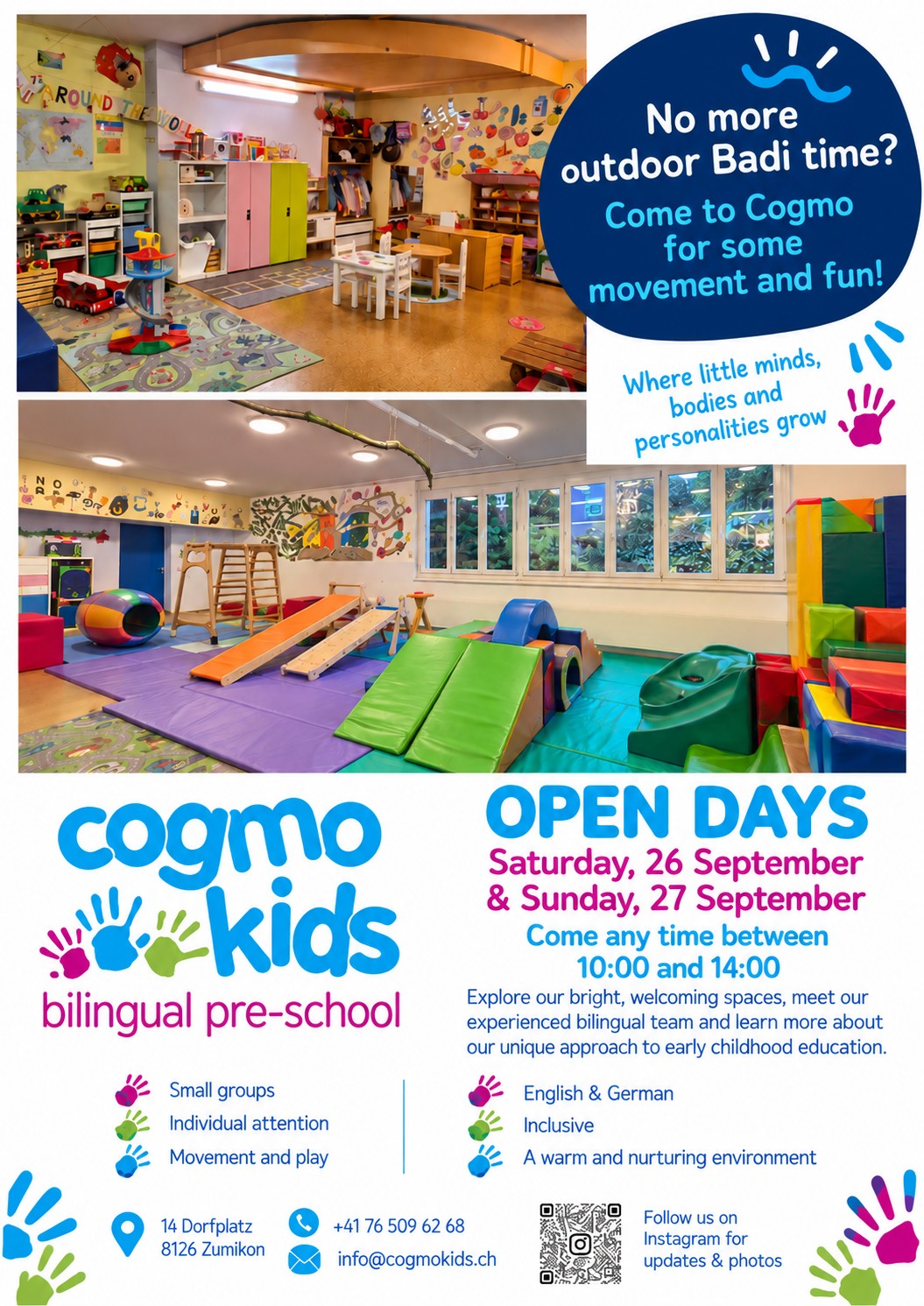 Cogmo Kids Open Days poster — 26 and 27 September